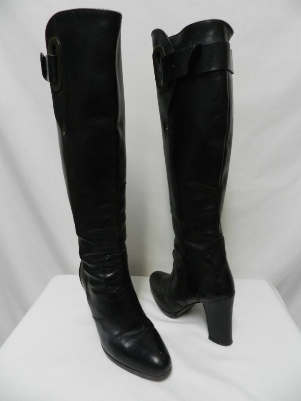 Barbara Bui Leather tall heeled zip boots black knee high Italy Size 37.5 US 7
